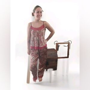 Sleep Walkers Sheer Trimmed Cami and Long Pants Paisley Pajama Set Medium